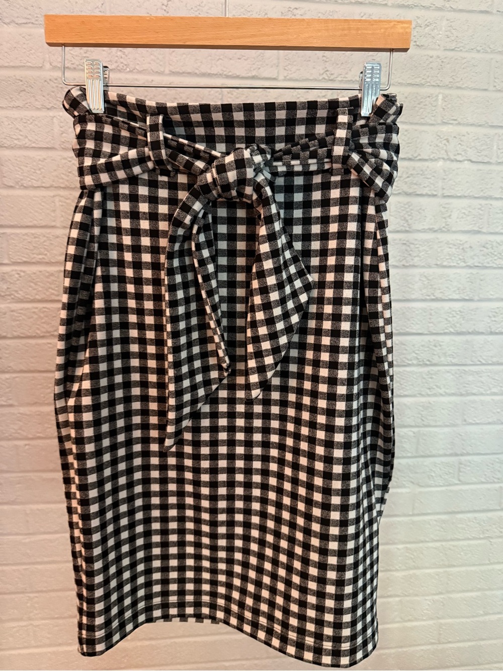 Anthropologie Black and White Gingham Pencil Skirt with Tie Waist